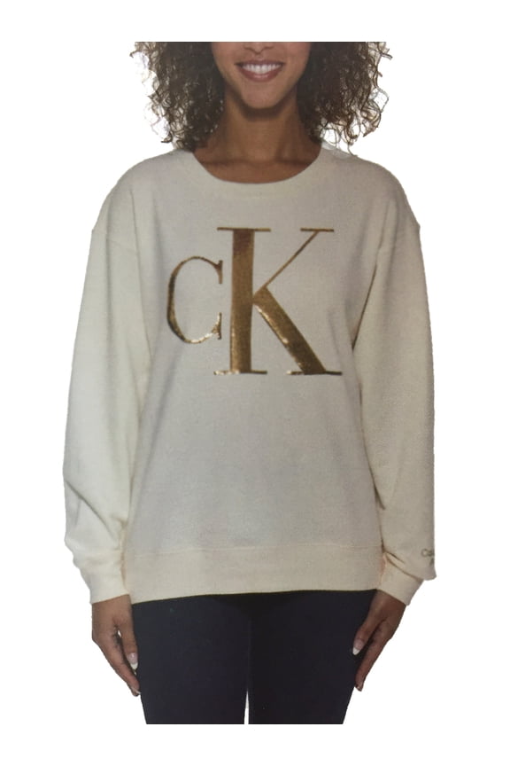 Women's Sweatshirt Cream with Gold CK Logo, XS