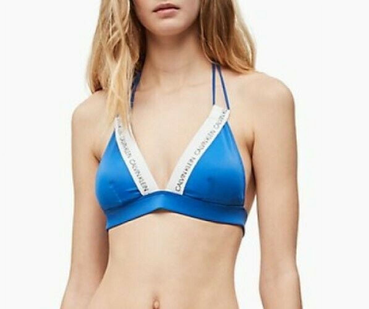 Calvin Klein Women's Swimwear CK Logo Triangle Bikini Top , Blue, X-Small