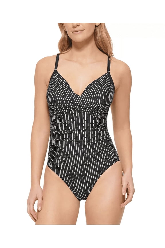 Women's Twist-Front Tummy-Control One-Piece Swimsuit, Black, Sz-6