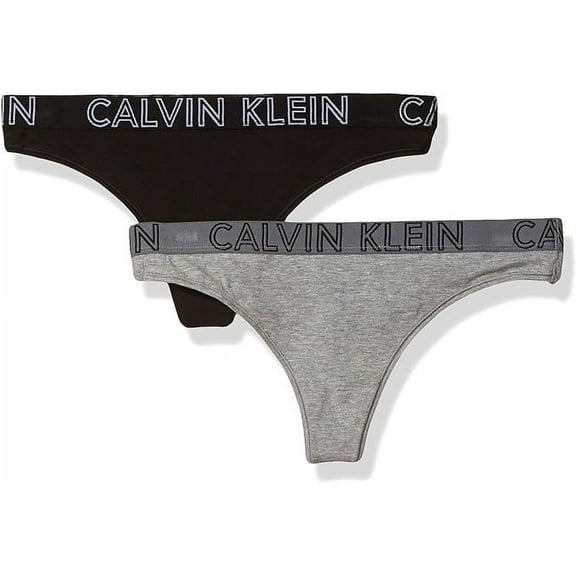 Calvin Klein Women's Ultimate Cotton Thong Panty, Black/Grey Heather, L