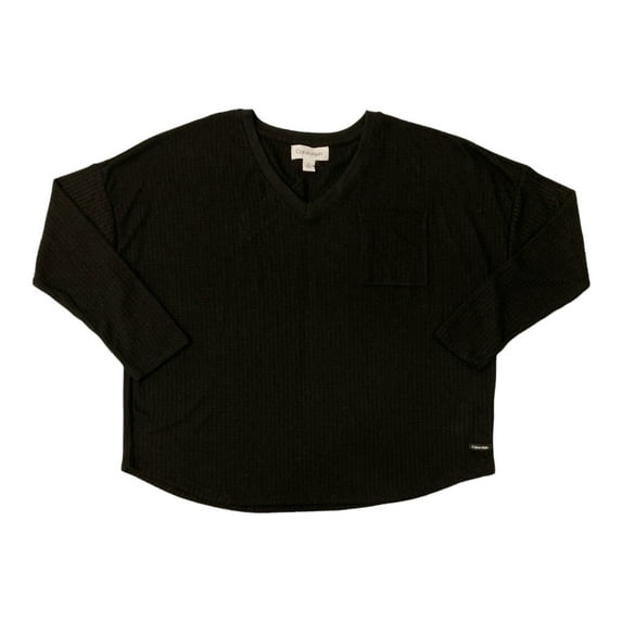 Calvin Klein Women's V-Neck Honeycomb Waffle Knit Top (Black, S)