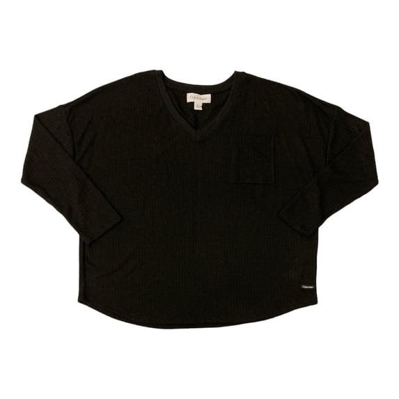 Calvin Klein Women's V-Neck Honeycomb Waffle Knit Top (Black, XS)