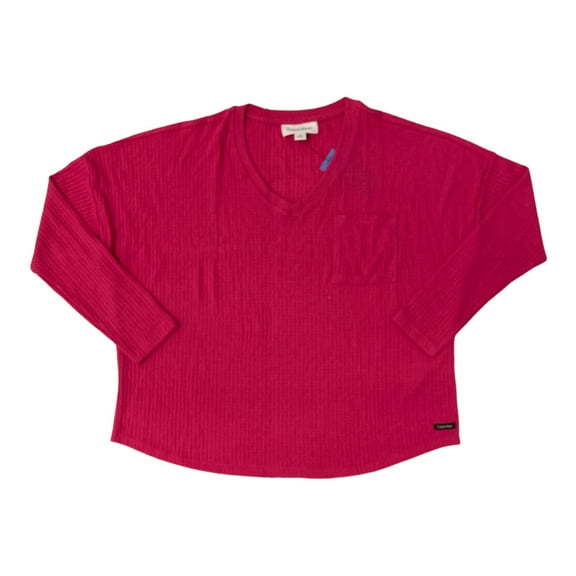 Calvin Klein Women's V-Neck Honeycomb Waffle Knit Top (Electric Pink, L)
