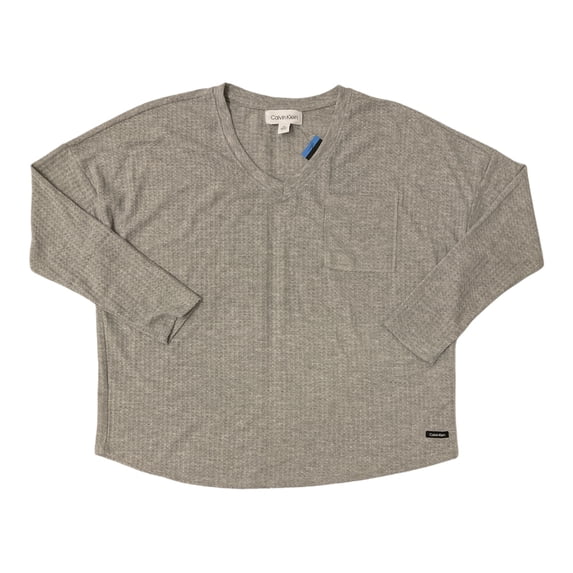 Calvin Klein Women's V-Neck Honeycomb Waffle Knit Top (Pearl Grey Heather, L)