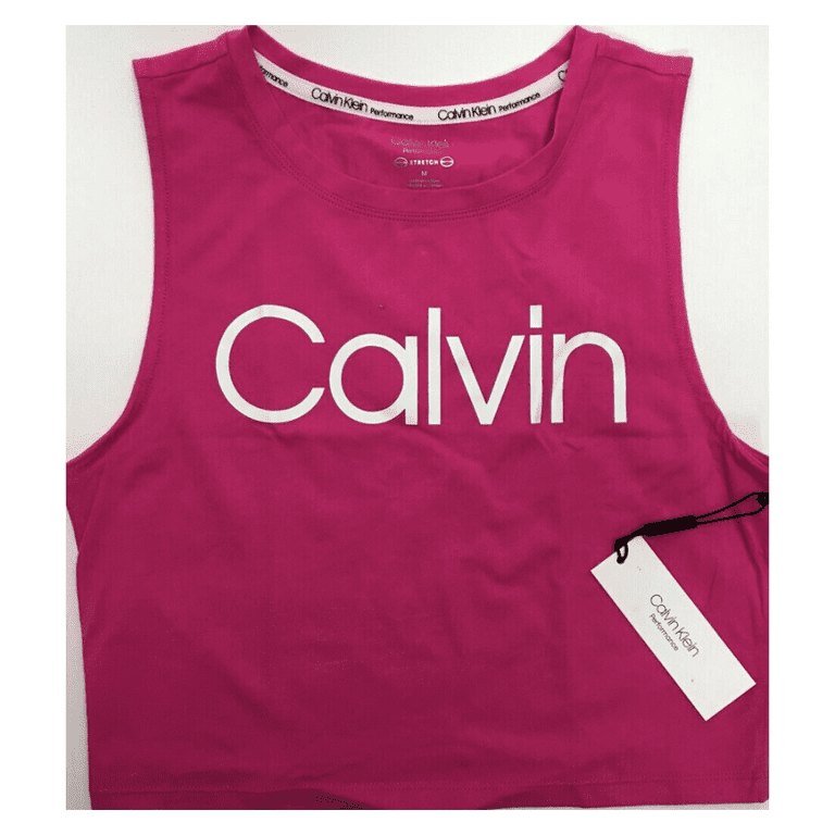 Calvin Klein Women's White Monogram Logo Crewneck Tank Top, Pink