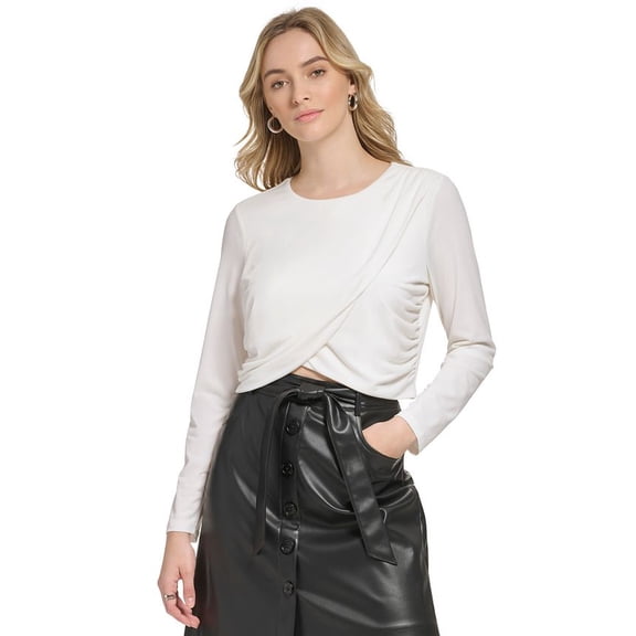 Calvin Klein Women's X Fit Long Sleeve Draped Crop Top Black Size M