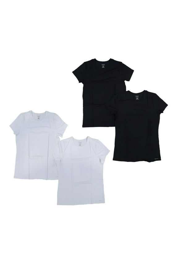 Womens 2 Pack Crew Neck Undershirts Comfort Stretch Black White New