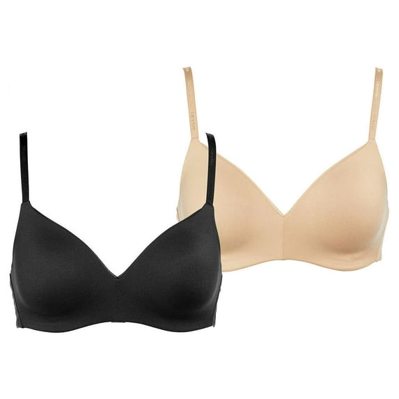 Calvin Klein Womens 2-Pack Lightly Lined Wirefree Bra (Black/Bare Large )