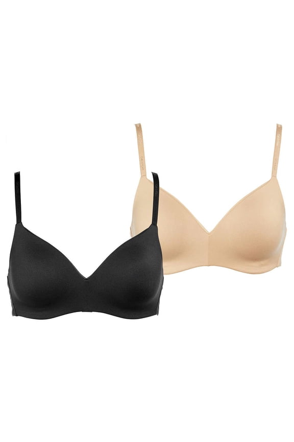 Womens 2-Pack Lightly Lined Wirefree Bra (Black/Bare Large )