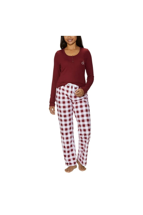 Womens 2 Piece Fleece Pajama Set (Red,Large)