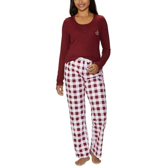 Calvin Klein Womens 2 Piece Fleece Pajama Set Red