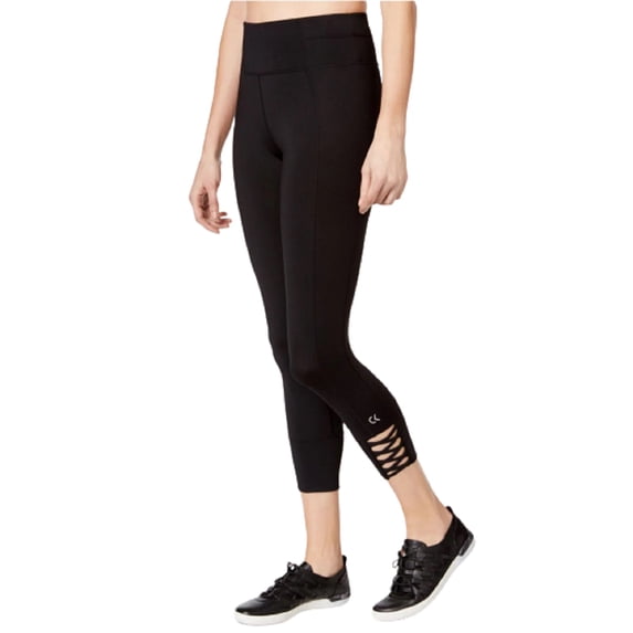 Calvin Klein Womens Activewear Performance Lattice Detail Cropped Leggings;X-Small