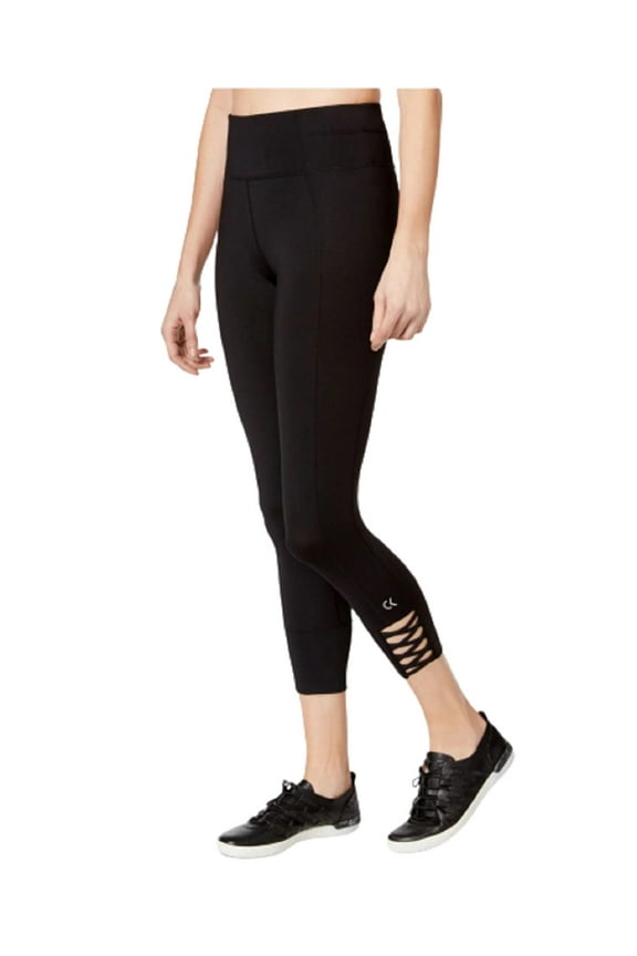 Womens Activewear Performance Lattice Detail Cropped Leggings;X-Small