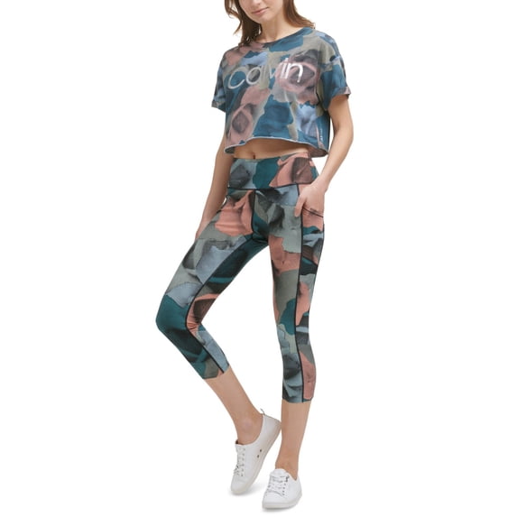 Calvin Klein Womens Activewear Performance Printed Cropped Leggings;X-Small