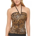thumbnail image 1 of Calvin Klein Women's Animal-Print V-Wire Bandeau Halter Tankini Top (M, Jaguar), 1 of 3