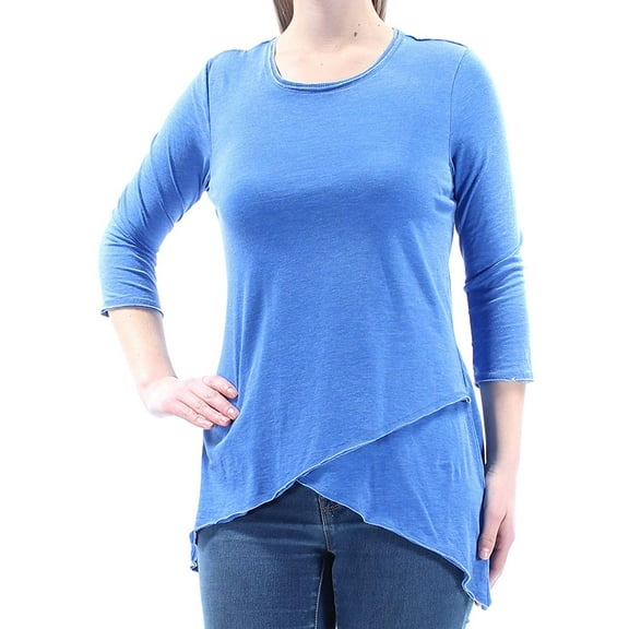 Calvin Klein Womens Asymmetrical-Hem Heathered Top