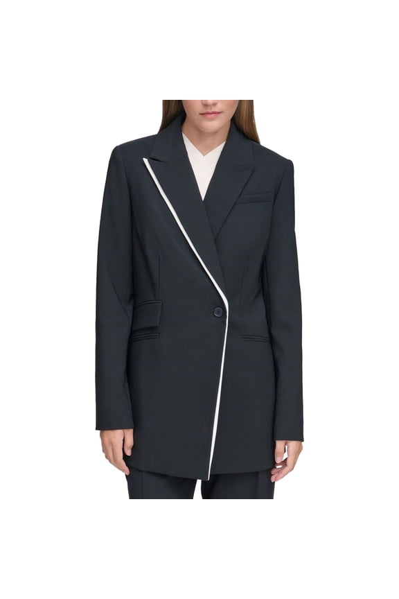 Womens Asymmetrical One Button Blazer Jacket, Blue, 6