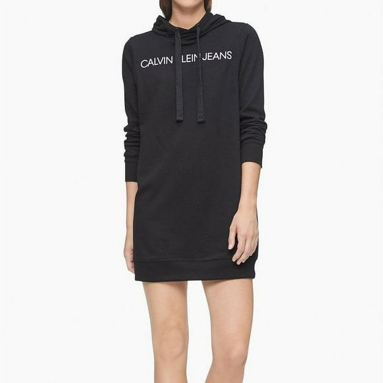 Calvin Klein Womens Black French Terry Hooded Sweatshirt Dress Longe Sleeve