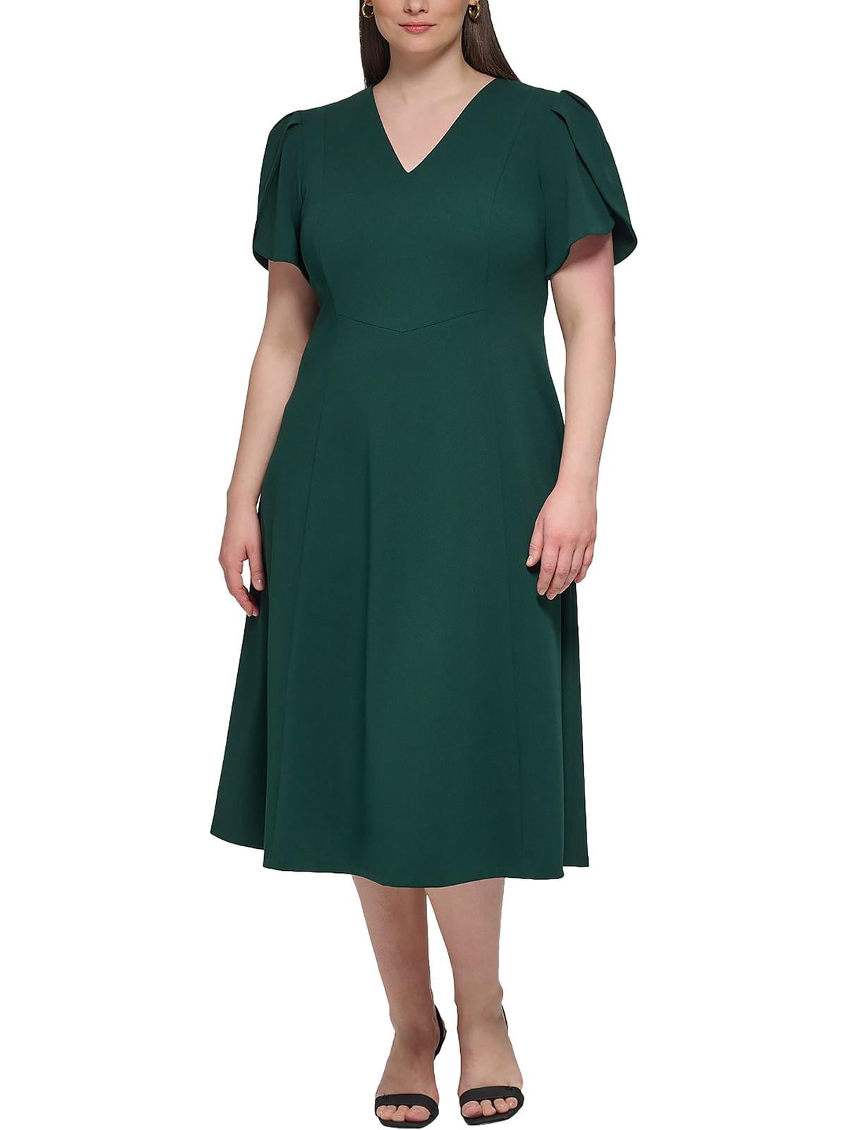 calvin klein bell sleeve dress green Sheath Dresses Long flutter sleeves