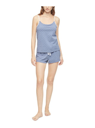 Calvin Klein Women's 2-Pc Pj Soft Cotton Double Logo Print Lounge Sleep  Tank and Shorts Pajama Set 