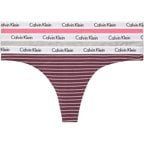 Calvin Klein Womens Carousel Logo Cotton Thong Panty 3 Pack 3 Feeder Striperipe Berry/Grey Heather/Pink Smoothie Large