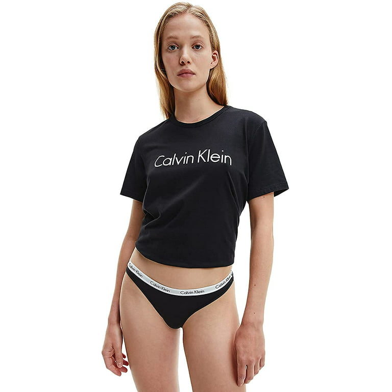 Calvin Klein Womens Carousel Logo Cotton Thong Panty 3 Pack 3 Rainer  Stripe/Strawberry Shake/Black Medium