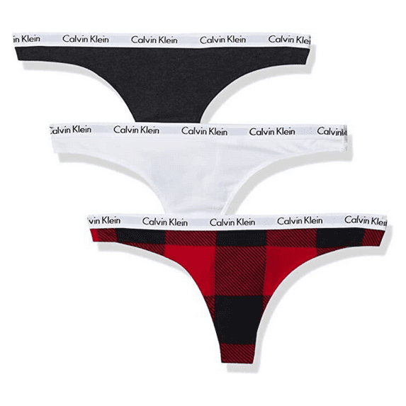 Calvin Klein Womens Carousel Logo Cotton Thong Panty 3-Pack, Multicolor, XL