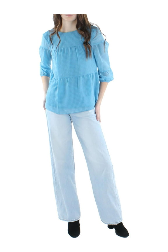 Womens Check Print Textured Blouse