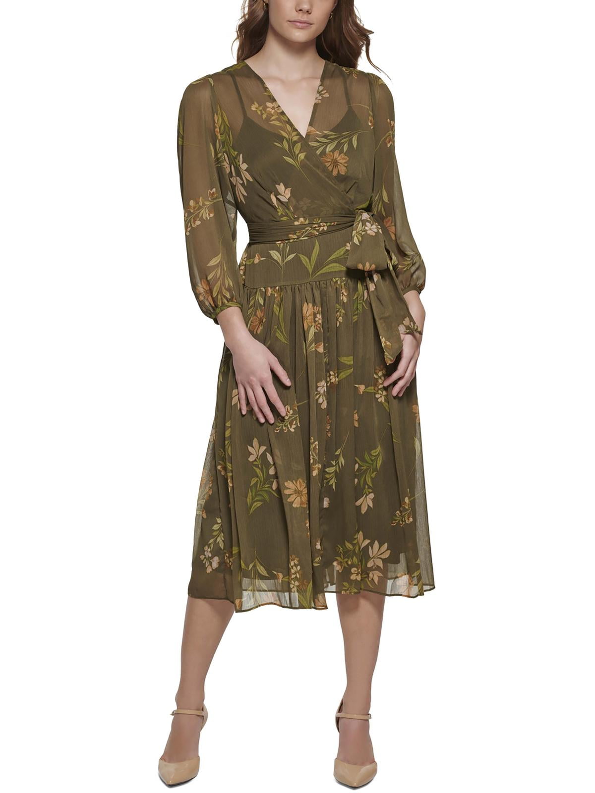 Calvin klein floral wrap dress new arrivals