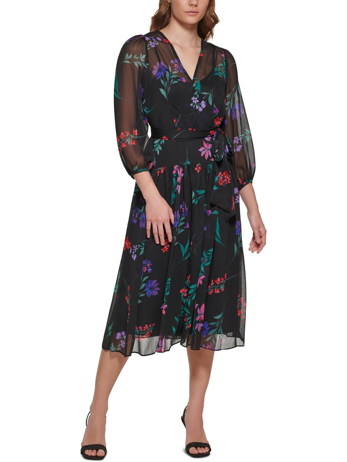 Calvin Klein Womens Chiffon Floral Wrap Dress Walmart