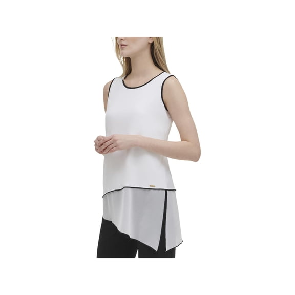 Calvin Klein Womens Chiffon Hem Asymmetrical Blouse