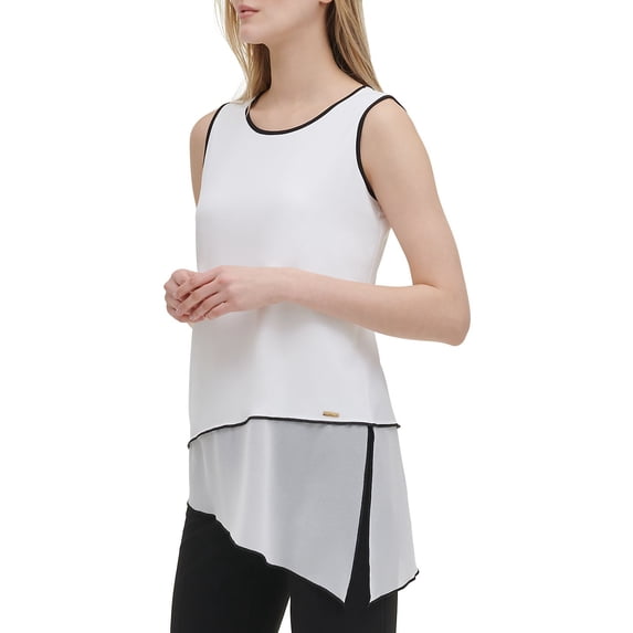 Calvin Klein Womens Chiffon Hem Asymmetrical Blouse