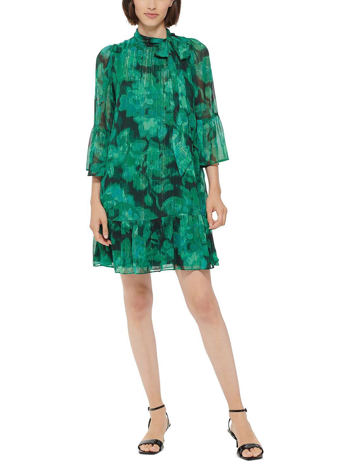 Calvin Klein Women's Chiffon Metallic Shift Dress Green Size 10 -  Walmart.com