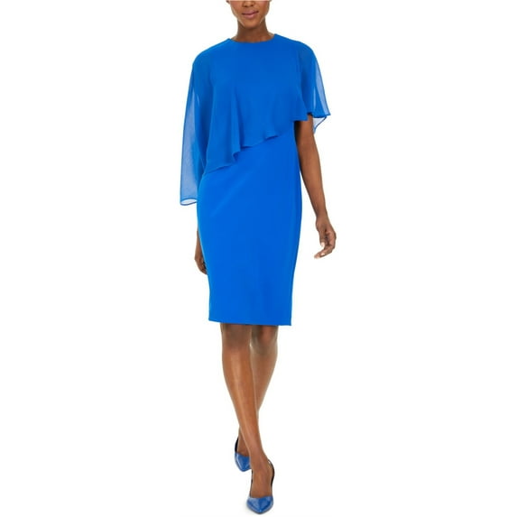 Calvin Klein Womens Chiffon Popover Sheath Dress, Blue, Petite, 0P