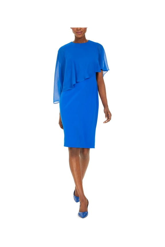 Womens Chiffon Popover Sheath Dress, Blue, Petite, 0P