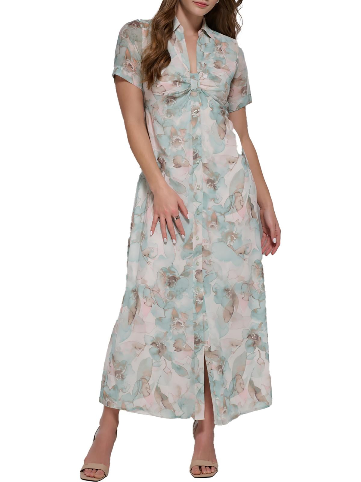 Calvin Klein Womens Chiffon Printed Shirtdress