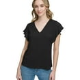thumbnail image 1 of Calvin Klein Womens Chiffon Trim Pullover Blouse, Black, Small, 1 of 1