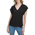 thumbnail image 1 of Calvin Klein Womens Chiffon Trim V Neck Blouse, 1 of 1