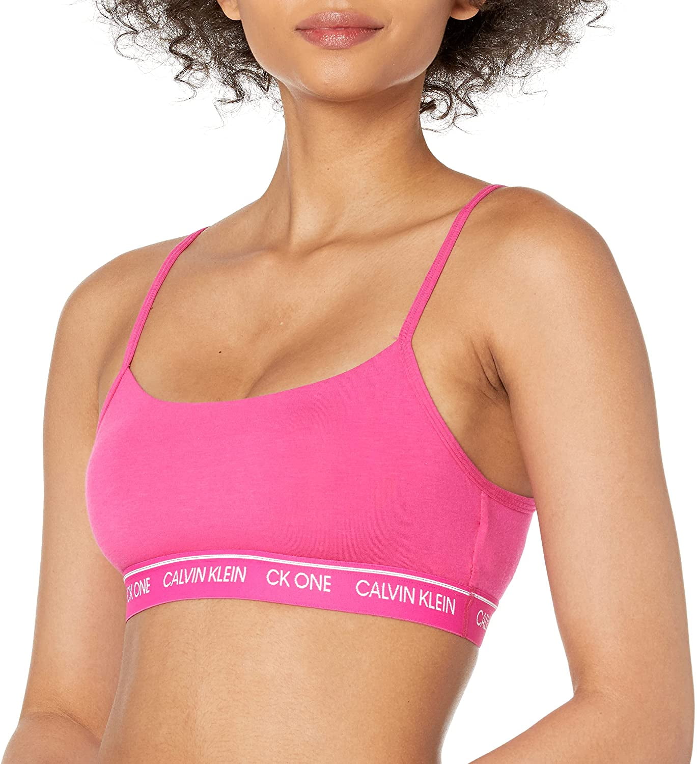 Calvin Klein CK One Logo lace sheer unlined demi bra in hot pink