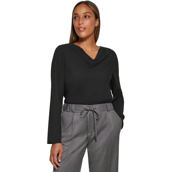 Calvin Klein Womens Cowlneck Long Sleeve Top Black XS