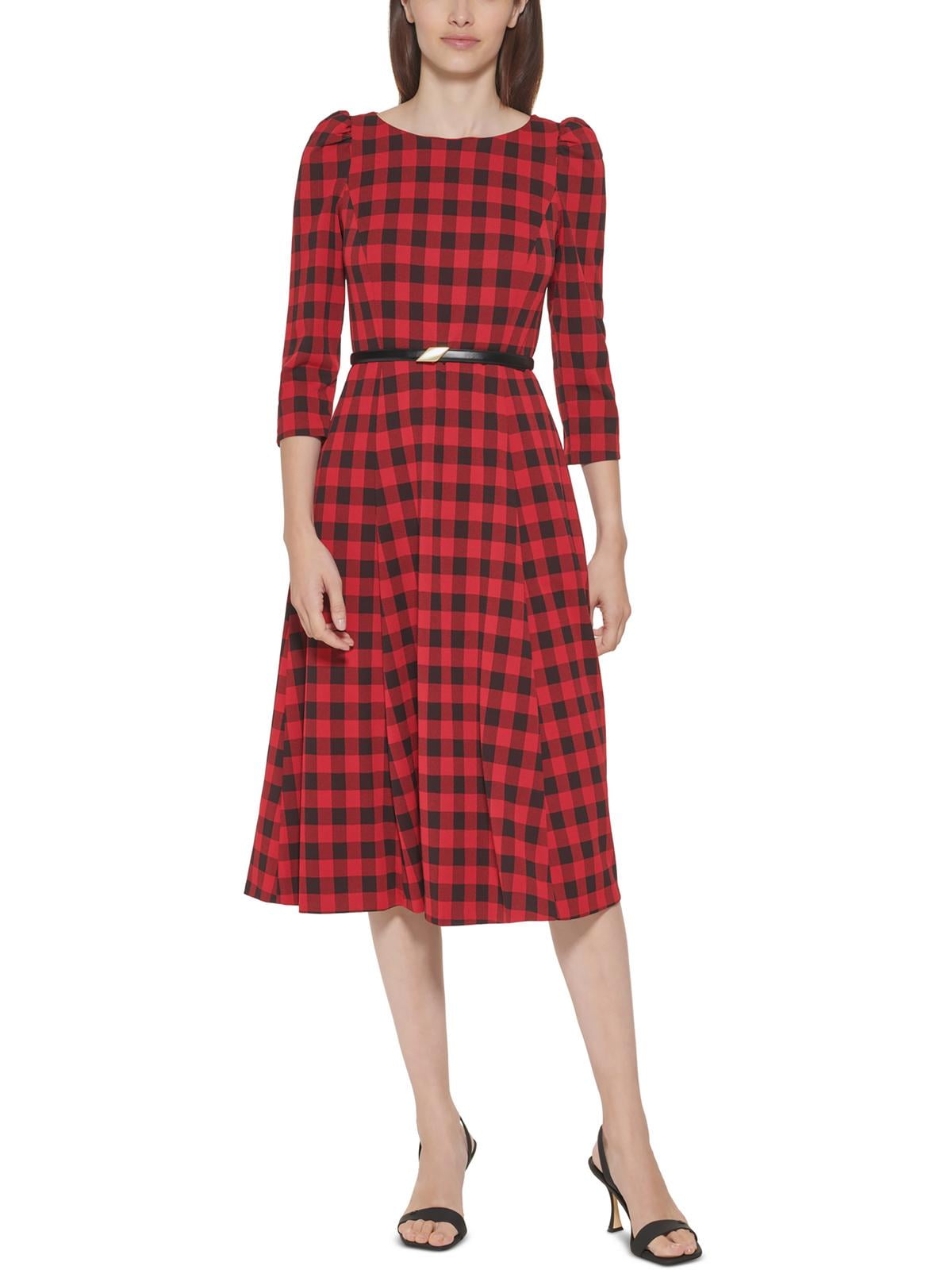 Calvin Klein Womens Crepe Buffalo Checkered Midi Dress Walmart