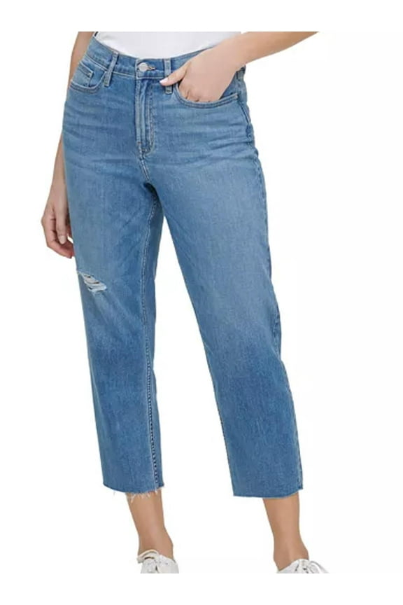 Womens Cropped High-Rise Straight-Leg Jeans