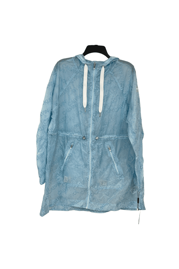 Womens Crystal Blue Logo-Print Hooded Active Rain Jacket Sz XL $129
