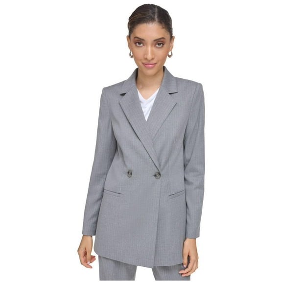 Calvin Klein Womens Double Breasted One Button Blazer Jacket, Grey, 8