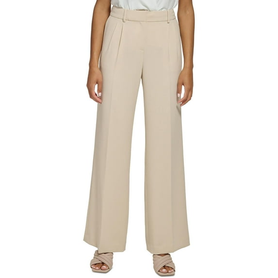 Calvin Klein Womens Double Pleat High Rise Wide Leg Pants