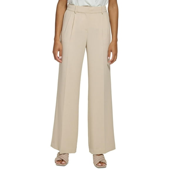 Calvin Klein Womens Double Pleat High Rise Wide Leg Pants