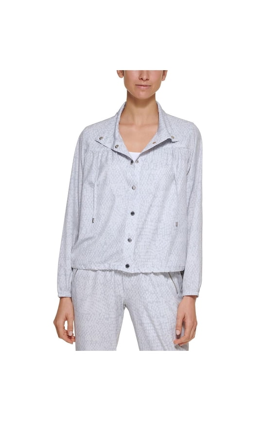 Womens Drawstring Hem Snap Front Button-Down Top