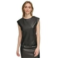 thumbnail image 1 of Calvin Klein Womens Faux Leather Cap Sleeve Tank Top, Black, 14, 1 of 1