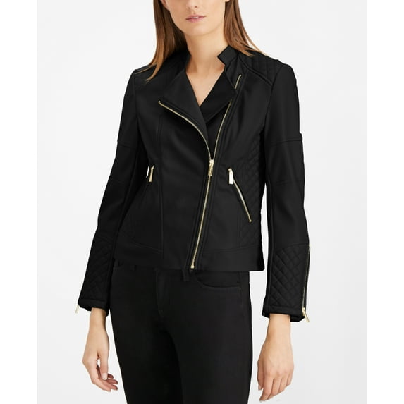 Calvin Klein Womens Faux Leather Moto Jacket Size S