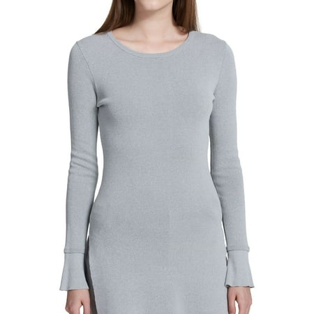 Calvin Klein Womens Flare Sleeve Pullover Sweater, Grey, Medium